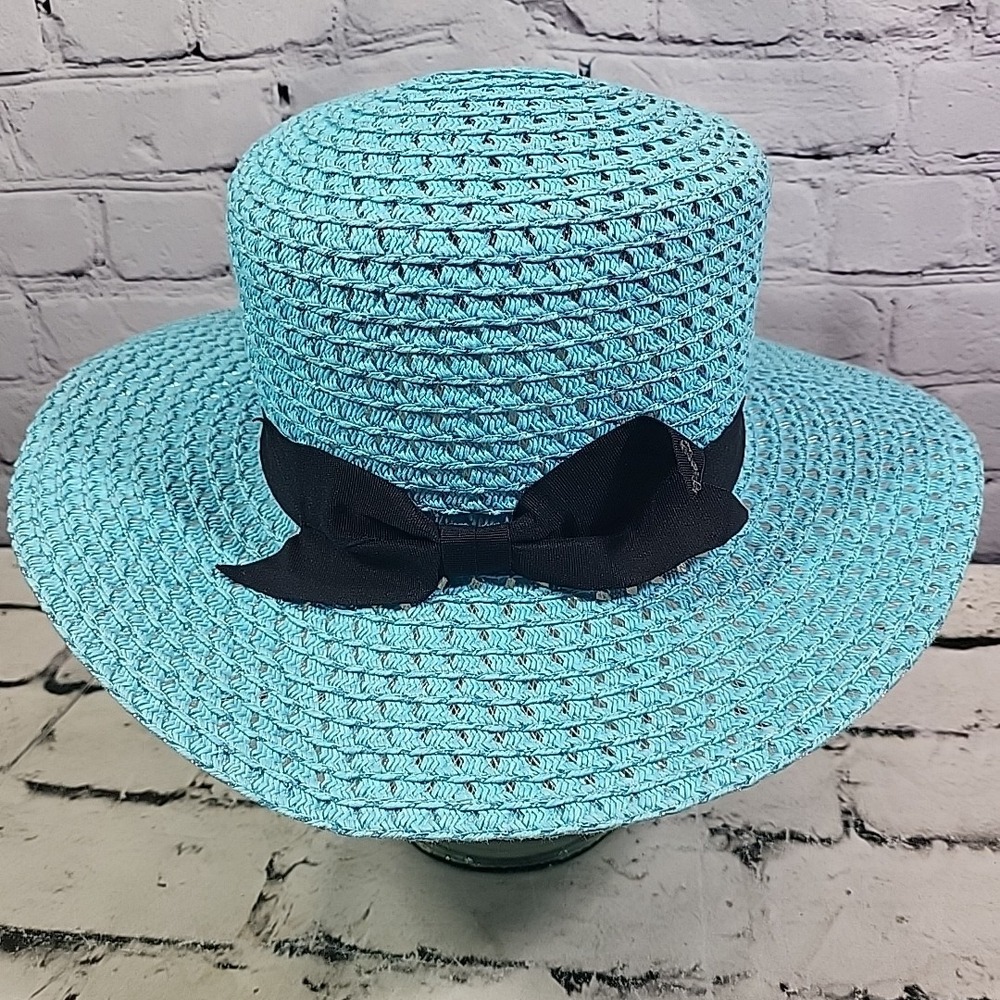 Vintage Mr Buho Womens Hat Blue Straw Panama Derby Wide Brim Sun Hat - Picture 3 of 7